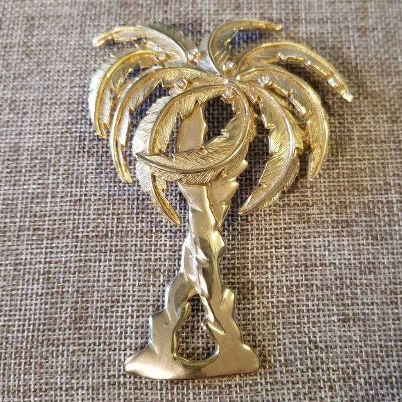 Ultra Craft Gold Rhinestone Kissed Palm Tree Pin Brooch - Picture 6 of 8